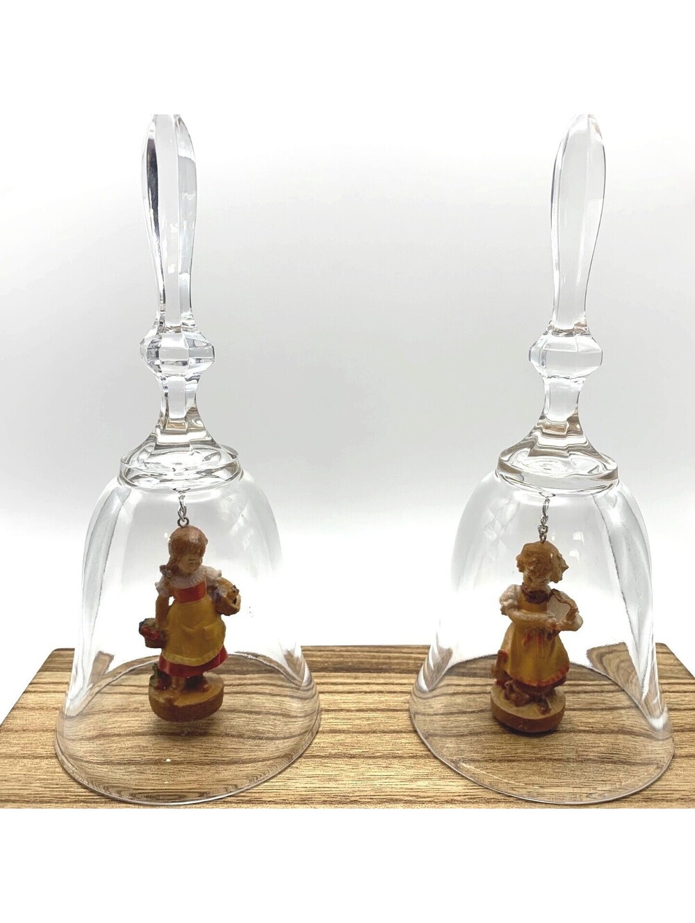Dolfi Lead Crystal Bells W/ Hand-Carved & Painted Figurines From Italy